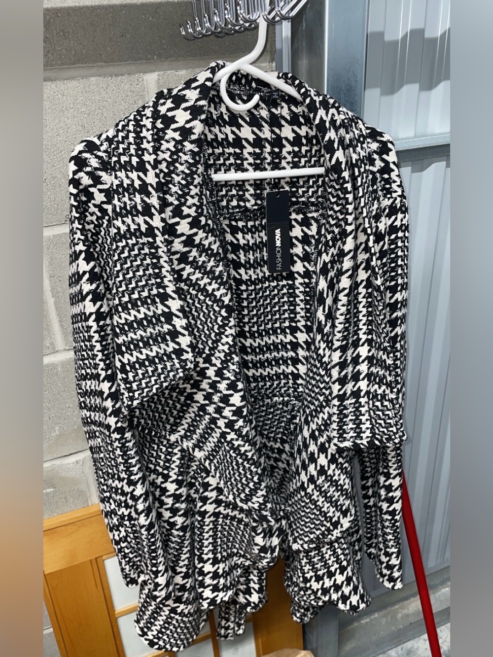Fashion Nova Black & White Houndstooth Open-Front Blazer